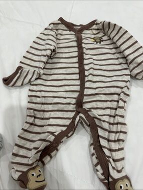 Carter's Brown & Cream Striped Monkey Footed One-Piece